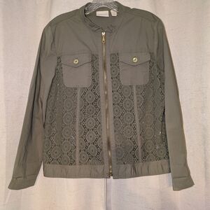 Chico's Khaki Lace Detail Utility Jacket